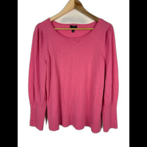 Talbots 100% Merino Wool Pink Sweater Button Sleeves Size 1X Classic Feminine